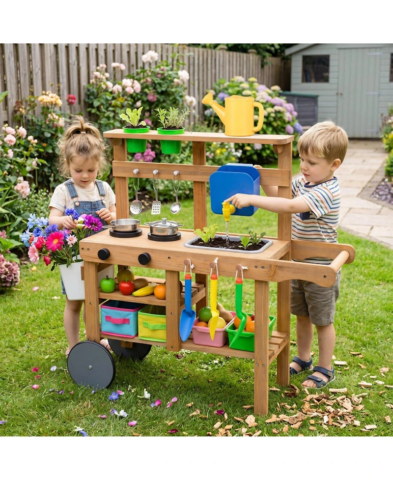 Sugift Water Tank & Sink 15-Piece Mud Kitchen, Ages 3+