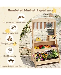 Sugift 2-in-1 Wooden Mud Kitchen and Market Stand 25-Piece Playset, Ages 3+