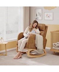 homfan Rocking Chair Modern Nursery Glider Chair with Side Pockets and Pillow Upholstered Rocker for Living Room Bedroom Nursing Room