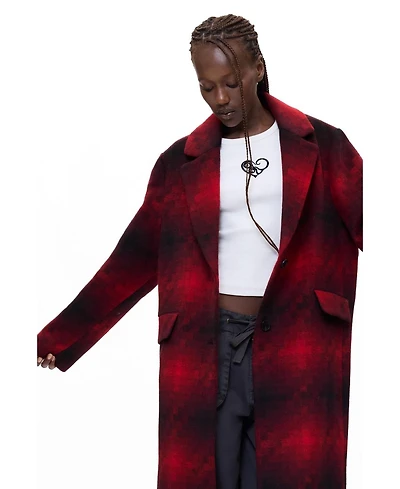 Desigual Women's Plaid Long Wool-Blend Coat