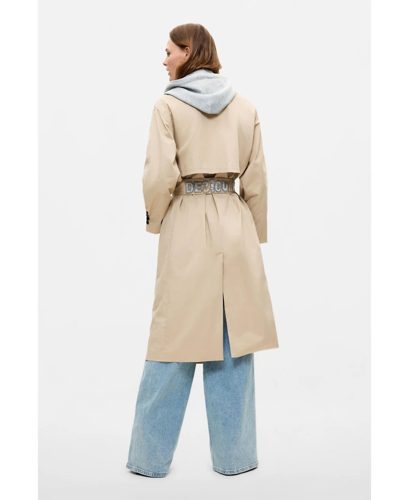 Desigual Women's Double-Breasted Long Unlined Cotton-Blend Trench Coat