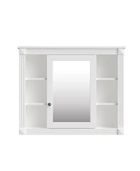 Busdays 35 x 28 Inch Wall Mounted Bathroom Storage Cabinet Medicine Cabinet Modern Wall Cabinet with Mirror and 6 Open Shelves Vanity Not Included