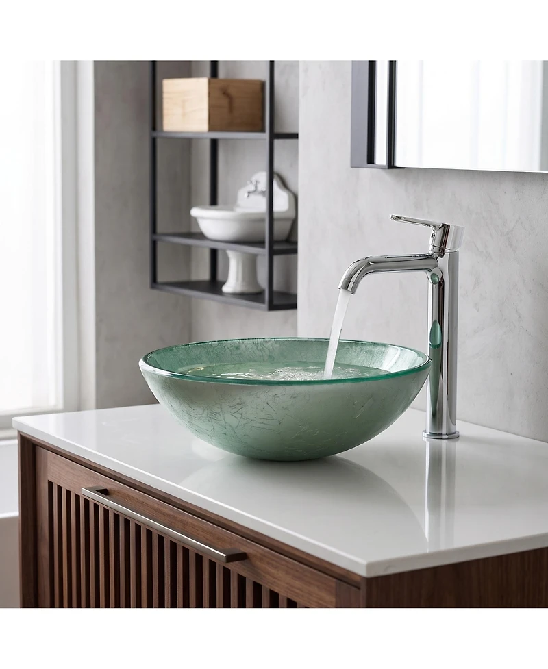 Busdays Ice Crackle Tempered Glass Vessel Sink Round Artistic Textured Bathroom Sink Bowl Countertop Vanity Basin