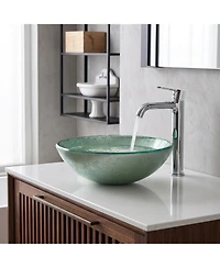 Busdays Ice Crackle Tempered Glass Vessel Sink Round Artistic Textured Bathroom Sink Bowl Countertop Vanity Basin