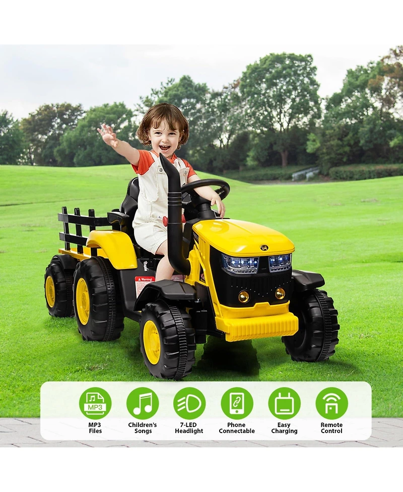 homfan Electric Ride On Tractor with Detachable Garden Trailer, Rechargeable Remote Control, Ages 3-8