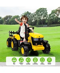 homfan Electric Ride On Tractor with Detachable Garden Trailer, Rechargeable Remote Control, Ages 3-8