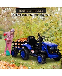 homfan Electric Ride-On Tractor with Garden Cart Trailer, 12V Rechargeable, Remote Control, Up to 66 lbs, Ages 3-8