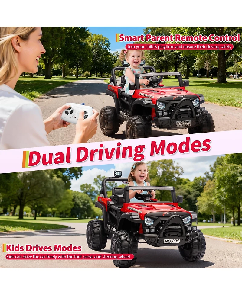 homfan 12V Electric Ride On Car with Parent Remote Control and Led Lights, 66 lbs Capacity, Ages 3-8