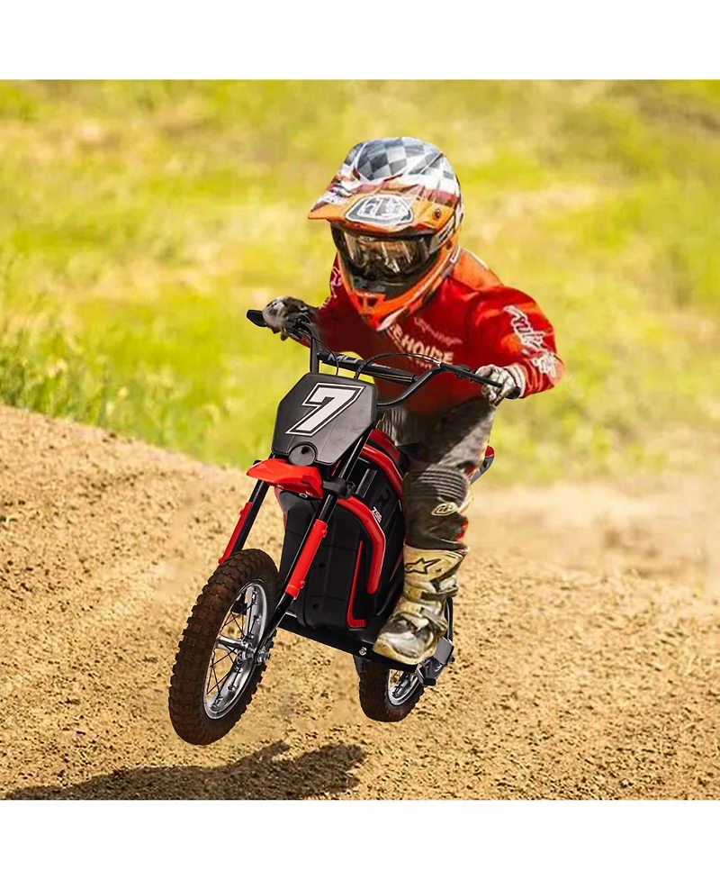 homfan 24V 350W Electric Dirt Bike with 3-Speed Modes and Shock-Absorbing Suspension, Ages 8-14