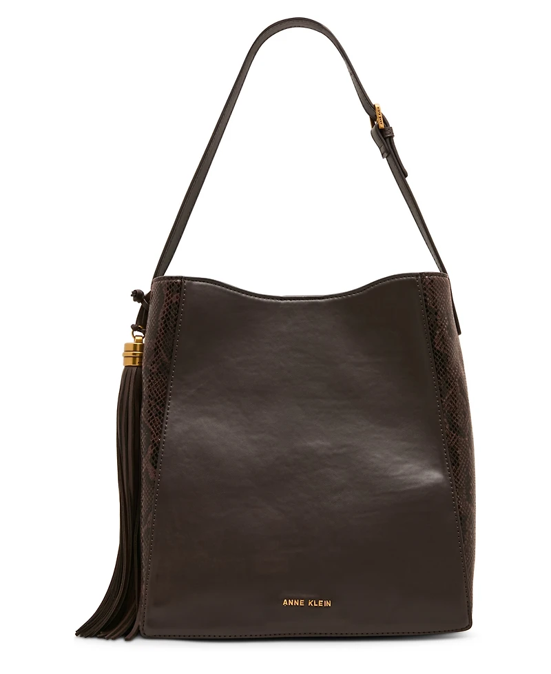 Anne Klein Horsebit Tassel Small Hobo Handbag