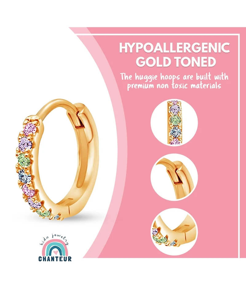 Chanteur/Girl/Round Crystal Yellow Gold Plating Huggie Hoop Earrings
