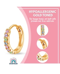 Chanteur/Girl/Round Crystal Yellow Gold Plating Huggie Hoop Earrings
