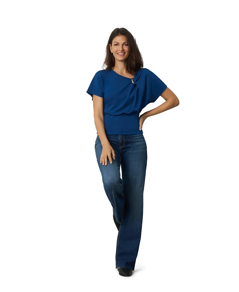 Cable & Gauge Women's Asymmetrical Metal Ring Dolman Top