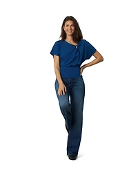 Cable & Gauge Women's Asymmetrical Metal Ring Dolman Top