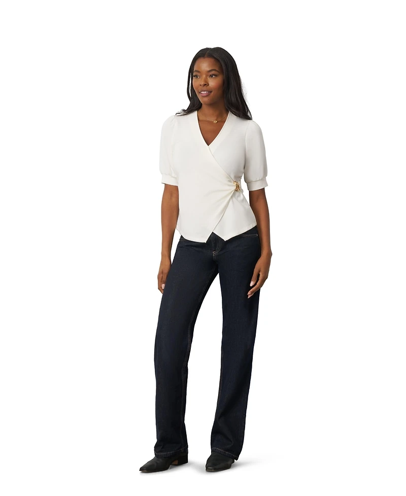 Cable & Gauge Women's Draped Wrap Top with Hardware Detail