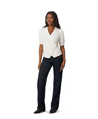 Cable & Gauge Women's Draped Wrap Top with Hardware Detail
