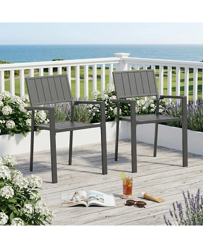 Clihome Set of 2 Heavy-Duty Metal Dining Side Chairs, 350LB Ergonomic Patio Chairs Indoor Outdoor