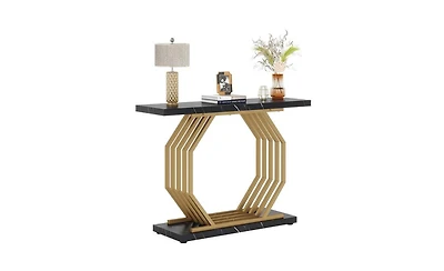 Slickblue Faux Marble Console Table with Geometric Metal Base