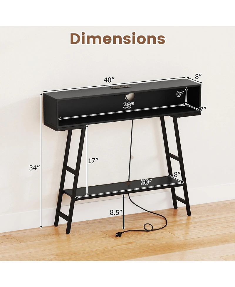 Slickblue Modern 40-Inch Console Table with Led Lighting and Usb Ports