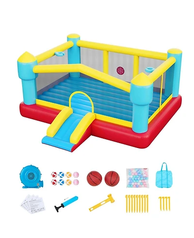 Hikeen 14.7 x 13.8 ft Kids Inflatable Bounce House with Slide, Basketball Hoop and Target Game