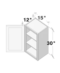 Boyel Living 15"x30" Standard Wall Cabinet (1 Door 2 Shelves), Kitchen with Solid Wood Frame, Soft-Close Hinge