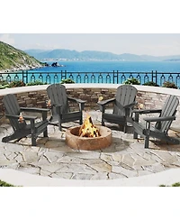 homfan Set of 4 Folding Adirondack Chair All-Weather Hdpe Wood Texture Outdoor Chair with Cup Holder for Patio or Fire Pit