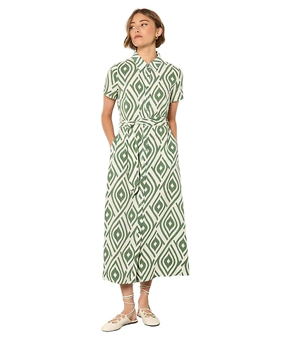 Apricot Women's Short Sleeve Midi Shirt Dress