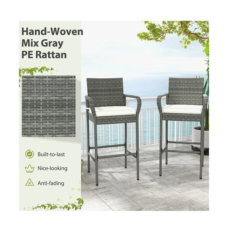 Boyel Living Patio Wicker Barstools with Armrests and Soft Cushions for Porch Backyard Set of 2