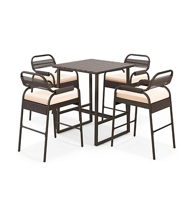 Boyel Living 5 Piece Rattan Counter Set with 4 Stools and Polywood Bar Table