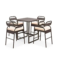 Boyel Living 5 Piece Rattan Counter Set with 4 Stools and Polywood Bar Table