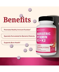 BioSchwartz Bariatric D3 Plus K2 Dissolvable Tablets, Support Post Bariatric Wellness Routine, Cherry Strawberry Flavor, 90 Tablets