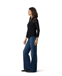 Cable & Gauge Women's Lace Knit Button-Front Top