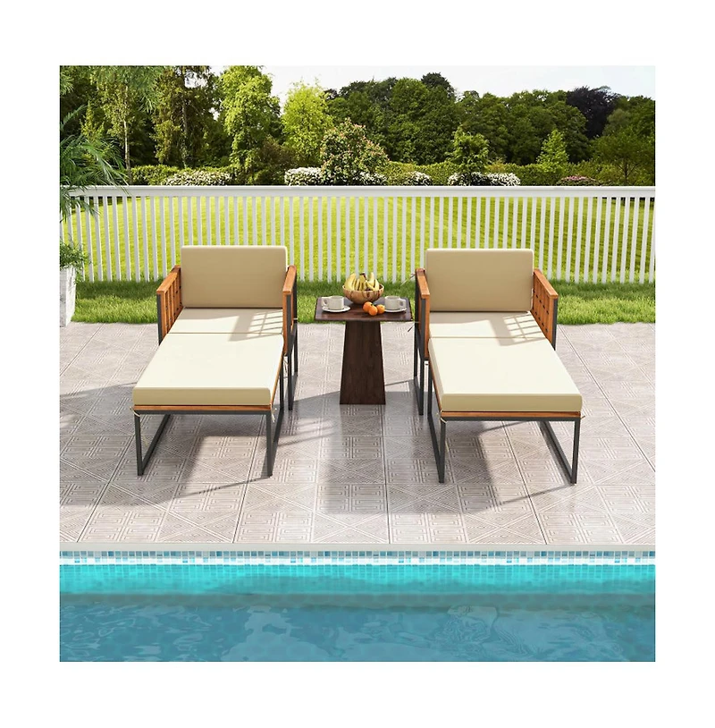 Boyel Living Patio Acacia Wood Armchair with Long Ottoman and Seat Back Cushions