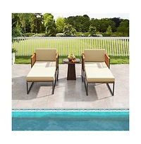Boyel Living Patio Acacia Wood Armchair with Long Ottoman and Seat Back Cushions