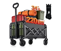 Mountaintop Collapsible Foldable Wagon Cart,220LBS Heavy Duty, All-Terrain Wheels,2 Cup Holders, Utility Cart, Black, Grocery Beach Sports Shopping