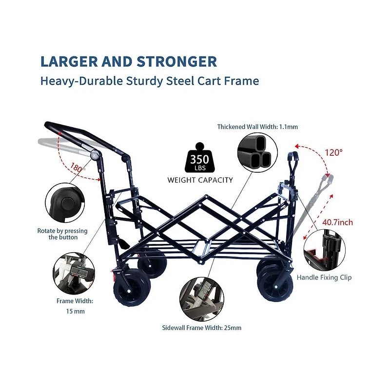 Mountaintop Collapsible Wagon with Removable Canopy, 4" All-Terrain Wheels with Brake, Adjustable Handle and Cooler Bag for Outdoor Garden and Beach