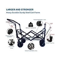 Mountaintop Collapsible Wagon with Removable Canopy, 4" All-Terrain Wheels with Brake, Adjustable Handle and Cooler Bag for Outdoor Garden and Beach
