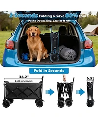 Mountaintop Collapsible Foldable Wagon Cart with All-Terrain Wheels, 360 Lbs Load, 2 Cup Holders, Portable Black Wagon for Beach, Camp and Garden