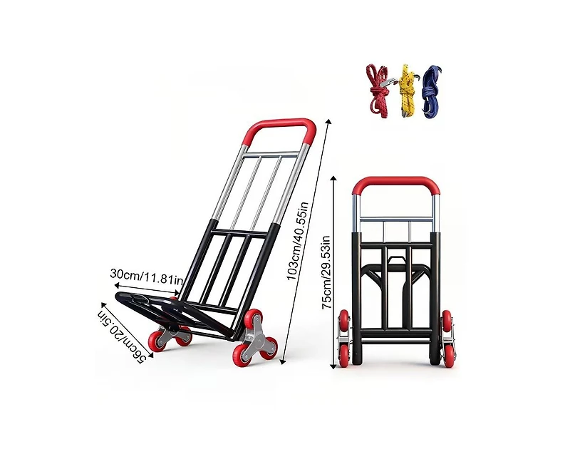 Mountaintop Heavy Duty Folding Stair Climbing Cart with Adjustable Handle, Portable Collapsible Utility Wagon for Shopping, Grocery, Moving and Travel