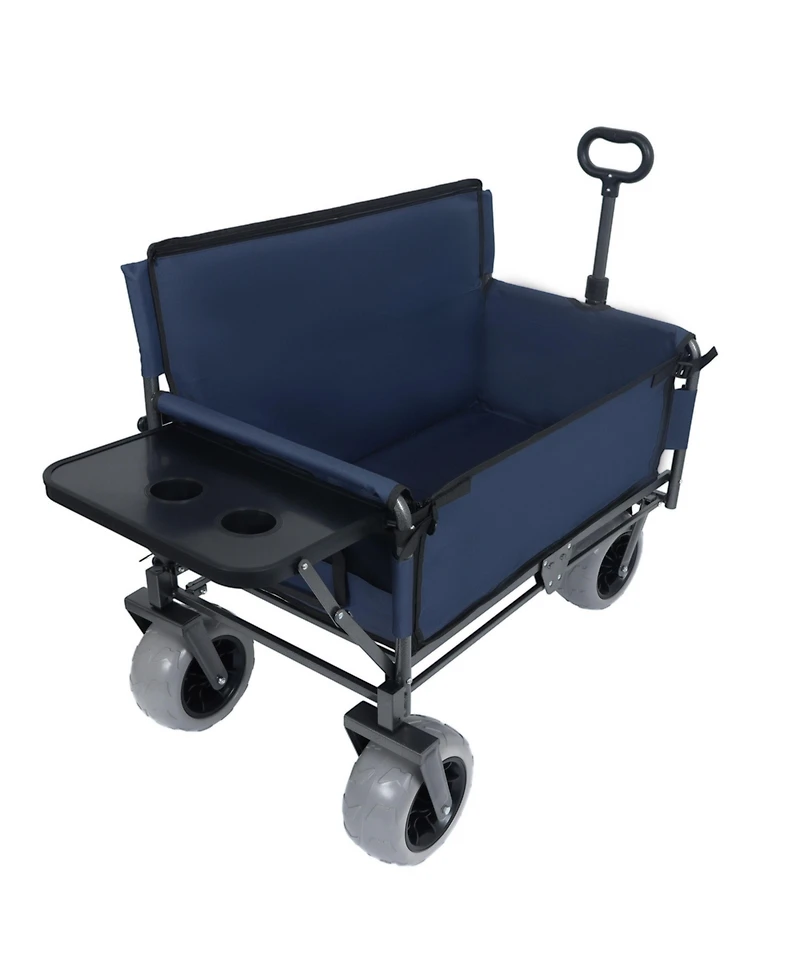 Mountaintop 3-in-1 Folding Wagon with Bench Seat and Rear-Mounted Folding Tabletop 500lbs Capacity, Beach Tires for Camping, Beach