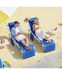 homfan Outdoor Patio Lounge Chair 3-in-1 with Face Hole, 5 Reclining Positions, Folding Side Table and Pillow, 330 lbs Capacity for Pool or Beach