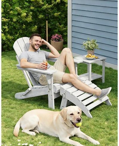 homfan Folding Adirondack Chair and Ottoman Hdpe All-Weather Outdoor Chair for Deck, Garden or Backyard
