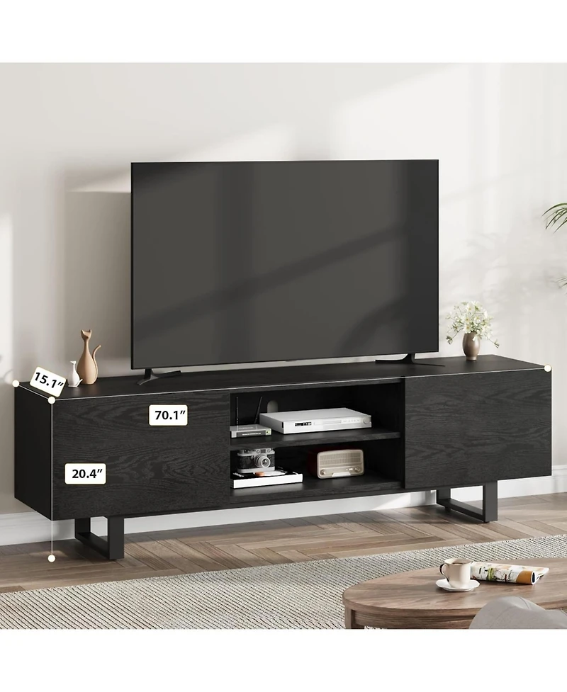homfan 70" Modern Industrial Tv Stand for TVs up to 80", Heavy-Duty Wood and Metal Media Console with Drawers