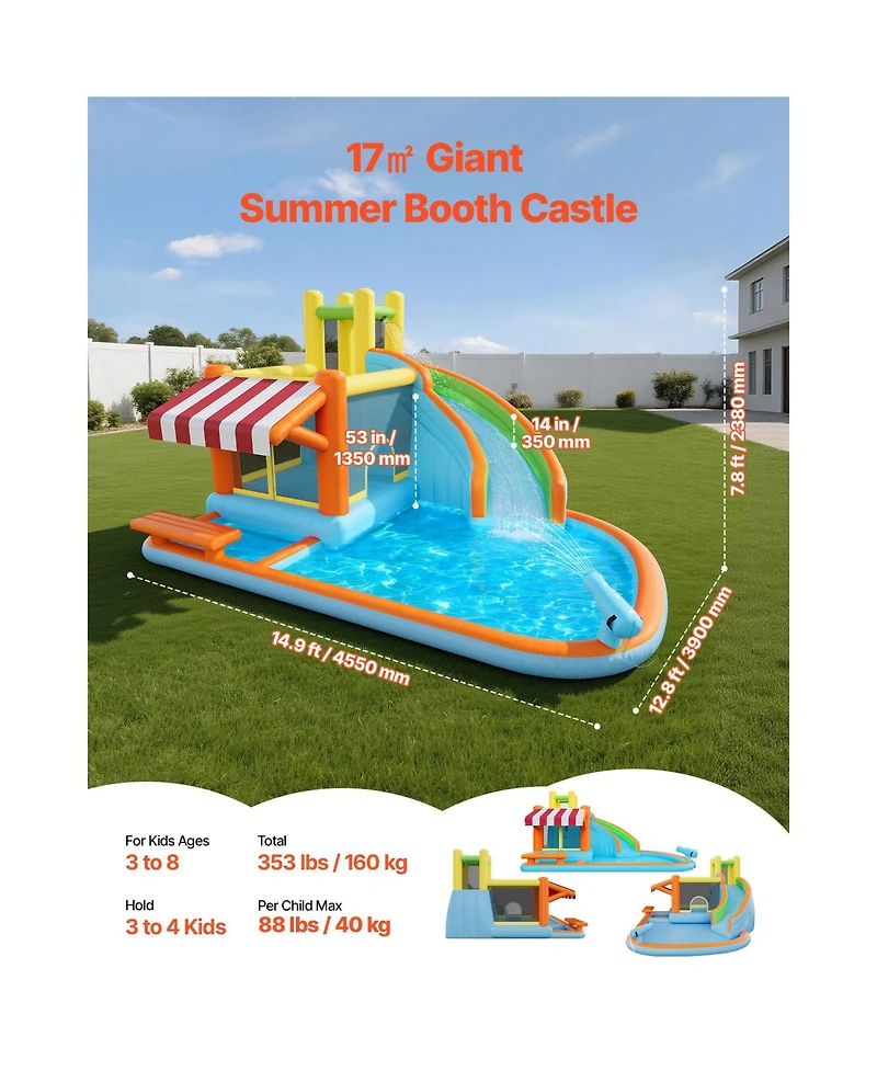Hikeen 14.9 x 12.8 ft Inflatable Water Slide Bounce House with Tall Slide, Splash Pool and Play Market