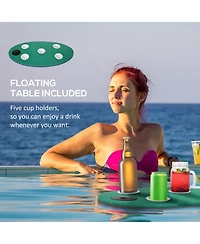 Hikeen 12x5ft Lily Pad Floating Mat with Drink Holders 3-Layer Portable Roll-Up Water Mat Float Dock for 2-3 People