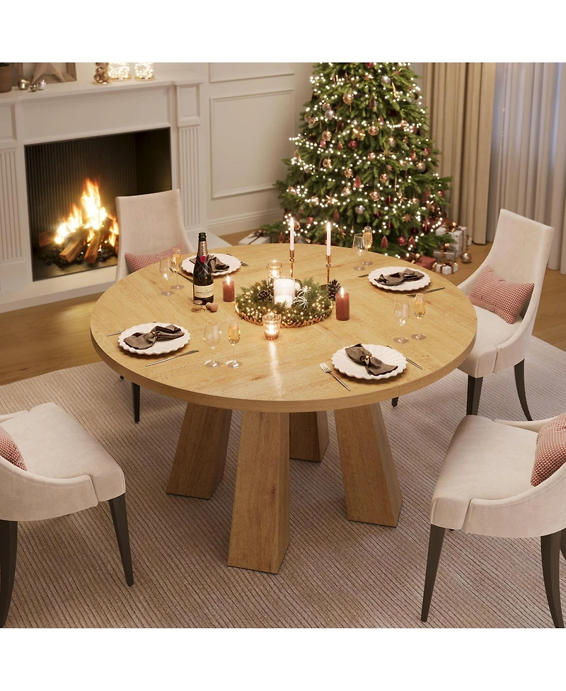 Gaomon Round Dining Room Table for 4-6, 47" Wood Kitchen with Sturdy Base, Farmhouse Circle Tables Living Room, Apartment