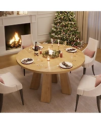 Gaomon Round Dining Room Table for 4-6, 47" Wood Kitchen with Sturdy Base, Farmhouse Circle Tables Living Room, Apartment