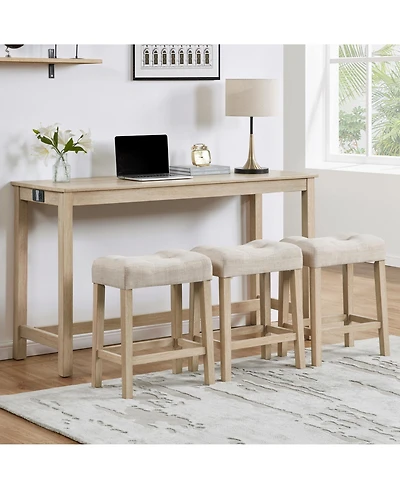 Flynama 4-Piece Bar Table Set with Power Outlet, 3 Stools for Sofa Behind and Living Room