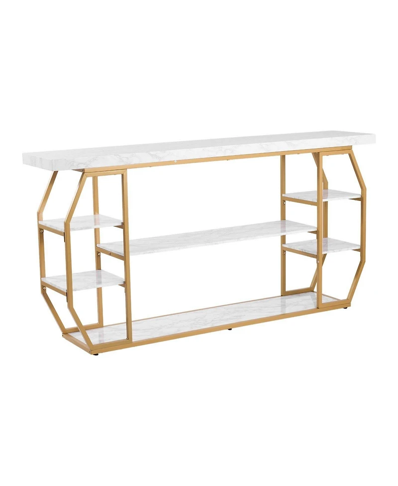 Slickblue Geometric Console Table with Marble Shelves, 3-Tier Open Storage Table for Hallway and Foyer