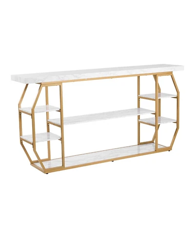 Slickblue Geometric Console Table with Marble Shelves, 3-Tier Open Storage Table for Hallway and Foyer